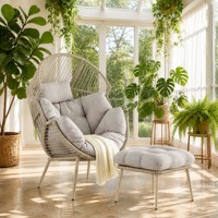 Chaise longue de luxe en rotin pour véranda avec repose-pieds, chaise de lecture confortable en osier
