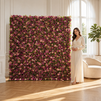 Mur de fleurs artificielles en forme de feuille de rose rose 8x8 pieds, en tissu de soie plastique, pour mariage, Noël - Utilisation intérieure/extérieure