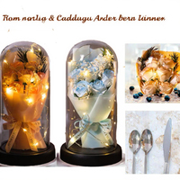 Fleurs décoratives artificielles LED en gros, bouquet de roses sous cloche en verre de qualité pour le Nouvel An, la Saint-Valentin et les anniversaires, avec savon