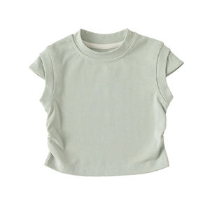 Nieuw geplooide design zachte op maat gemaakte patroon effen multi-kleur 95% katoen 5% spandex meisjes kinder T-shirt - Product Image 6