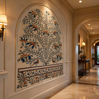 Mosaïque murale artisanale en marbre naturel, motif Arbre de Vie, médaillon en pierre pour décoration murale de hall d'entrée de luxe