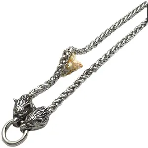 Trendsetter Rock Style Silver Engraved Biting Domineering Double Wolves Thick Curb Chain Necklace