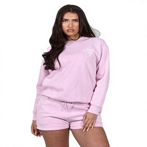 Ensemble de survêtement décontracté 2 pièces pour femme en molleton respirant polyester/coton, coupe régulière, avec sweat-shirt et pantalon long, personnalisable, vente en gros - Product Image 1