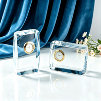 Horloge de table en verre avec logo gravé sur mesure, horloge de bureau en cristal, souvenir d'entreprise, cadeau promotionnel, horloge en cristal, ornement de bureau