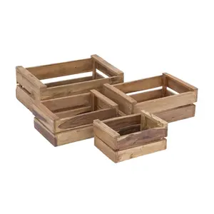 Handmade Solid Wood Organizer Storage Box wooden slat pattern 4 Piece Storage Craft Set Wooden Crate