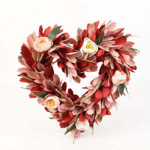 最高品質の赤い手作りホームデコレーションバレンタインデーハートフラワーリース - Product Image 4