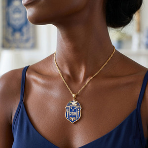 Elegante y Exquisito Collar de Joyería Diaria con Letra Griega Azul Rey y Blanco, <span class=keywords><strong>Serie</strong></span> Sorority, Estilo Vibrante y Moderno - Product Image 1