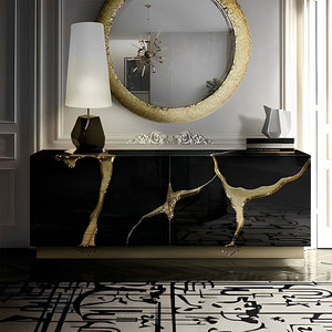 Luxury Modern Italian Convertible Stainless Steel Base Wood Veneer <b>Sideboard</b> for Dining Living Room & Hotel Use - Product Image 6