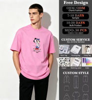T-shirt léger pour homme 230 g/m² avec broderie 3D, épaules tombantes, manches courtes, style streetwear rose, vêtements décontractés pour homme