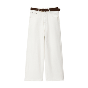 Jeans Casual alla Moda per Donna, Colore Bianco, Chiusura <span class=keywords><strong>con</strong></span> Cerniera, Lunghezza al Polpaccio, Gamba Larga, <span class=keywords><strong>con</strong></span> <span class=keywords><strong>Cintura</strong></span> - Product Image 1