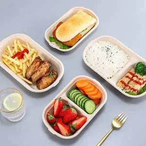 China manufacturer biodegradable bamboo pulp paper plates disposable take away food container lunch bento box