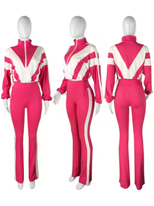 ชุดเซ็ต 2 ชิ้น เสื้อครอปแจ็คเก็ตและกางเกงออกกำลังกายสำหรับผู้หญิง ชุดลำลองสำหรับฤดูใบไม้ผลิและฤดูใบไม้ร่วง ชุดเซ็ต 2 ชิ้น กางเกงจ็อกเกอร์ลำลองสำหรับผู้หญิง ชุดลำลองสำหรับผู้หญิง - Product Image 4