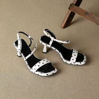 Sandales romaines sexy à pois pour femme, talon épais 7 cm, bout ouvert, à enfiler, pour l'été