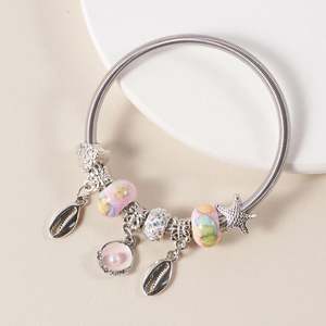 Pulsera de Cuentas con Colgante de Concha y Perla de la Serie Retro Oceánica, con Estrella de Mar y Corazón, Venta al por Mayor - Product Image 4