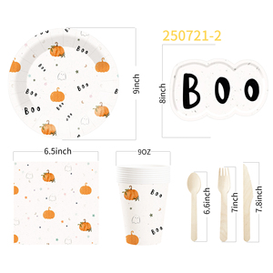 Ensemble de vaisselle jetable pour fête d'Halloween DAMAI, assiettes en papier Boo et design citrouille pour les fournitures d'Halloween, pour 8 invités - Product Image 6