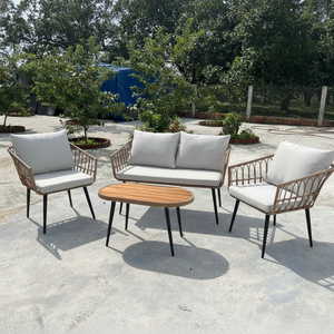 Ensemble de canapé en acacia de qualité supérieure, ensemble de table et de chaises en corde de bistrot, meubles, 4 pièces, ensemble de jardin tissé pour patio - Product Image 1