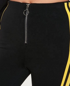 Femmes qualité noir fermeture éclair avant Double rayure Leggings sans couture Sport serré Yoga pantalon taille moyenne en gros hiver séances d'entraînement - Product Image 3