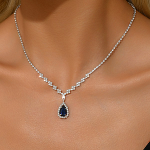 人気の女性用シンプルジルコン水ドロップチョーカーネックレスシルバーメッキライト高級高級高級高級高級高級高級高級エレガントチェーン - Product Image 2
