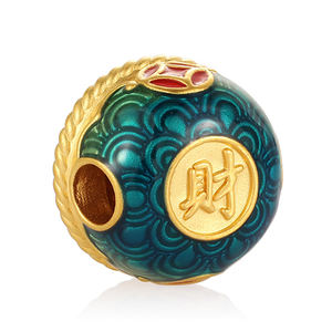 1G 5D 24K จี้ทองคำชาติพันธุ์สีฟ้าลูกปัดเคลือบสีฟ้า-โชคดีและเครื่องประดับรวบรวมความมั่งคั่ง - Product Image 3