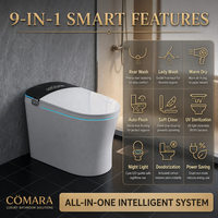 Comara Siège de toilette intelligent haut de gamme en céramique allongé avec télécommande, désodorisation automatique, chauffage, siphon en P au sol