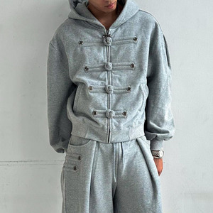 <b>Frog</b> Button Hoodie Jacket Cropped Zip Up Hooded Sweatshirt OEM ODM Custom Brand Hoodie <b>Clothing</b> Manufacturers - Product Image 3