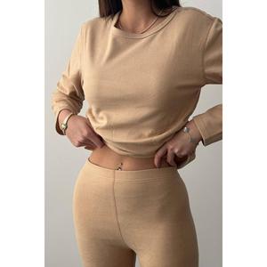 Ventes en gros d'ensembles thermiques double face beiges pour femmes - Product Image 3