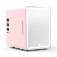 Mini-réfrigérateur rose 4L en promotion avec miroir LED pour le rangement des cosmétiques et des soins de la peau pour filles