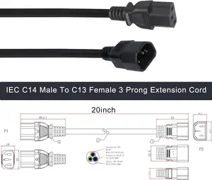 C14 на C13 PDU стиль компьютерный Удлинительный кабель 1,5 м/черный компьютерный удлинитель 10А IEC-320-C14 на IEC-320-C13
