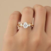 Bagues de fiançailles en or massif 10k 14k avec diamant de laboratoire HPHT de 1 carat, taille poire CVD, personnalisées pour femmes et hommes, certifiées IGI