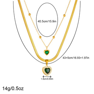 Heart Shape Emerald Jewelry <b>Set</b> Gold Plated Stainless Steel Necklace <b>Bracelet</b> Earrings Women's Everyday Wear - Product Image 5