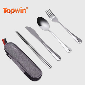 Juego de Cubiertos Portátil de Acero Inoxidable para Camping, Palillos, Pajita, Cuchara, Tenedor, Cuchillos, Estuche de Cubiertos de Viaje Sostenible - Product Image 1