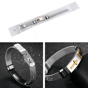 Gelang bandul silang jala pria, gesper sabuk dapat disesuaikan jala Stainless Steel untuk pria - Product Image 6