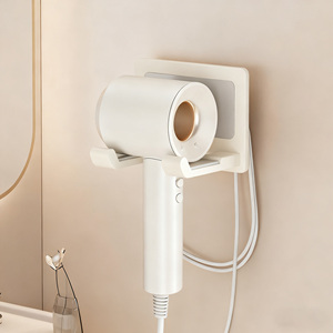 Support mural pour sèche-cheveux en plastique sans perçage, étagère de rangement pour salle de bain, organisateur de maison - Product Image 4