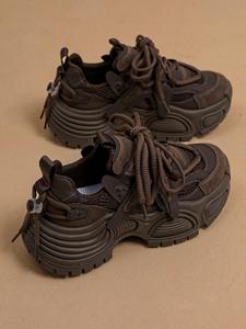 Nouvelles baskets compensées à plateforme pour femmes, en cuir patchwork, style décontracté et robuste, chaussures de ville pour étudiantes, streetwear d'extérieur - Product Image 6
