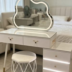 Modern Makeup Vanity <b>With</b> Lighted Mirror Storage <b>Drawers</b> Bedroom <b>Dressing</b> <b>Table</b> <b>With</b> Stool - Product Image 1