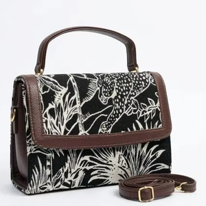 Antique Black White Style Women's Luxury Handbag Pu Leather Button Closure <b>Brown</b> Polyester Lining <b>Medium</b> Crossbody Shoulder Bag - Product Image 1