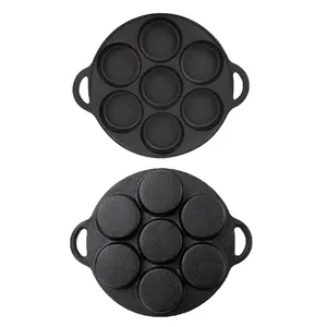 7 구멍 주철 조리기구 Bakeware 머핀 금형 케이크 ko야키 계란 프라이팬 팬케이크 베이킹 팬