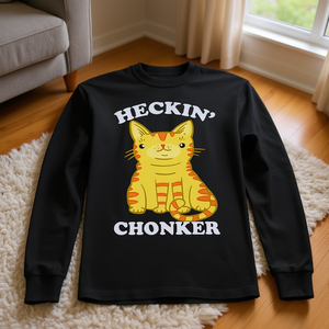 เสื้อยืดแขนยาว Heckin' Chonker Premium ลายแมวอ้วนสีส้ม เสื้อยืดโปรโมชั่นพรีเมียม - Product Image 3