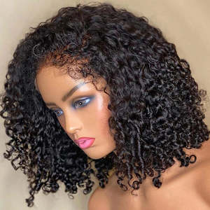 Handmade <strong>4C</strong> Hairline Glueless Curly 13x4 Human Hair Lace Front Bob <strong>Wig</strong> With <strong>4C</strong> Curly <strong>Edges</strong> Kinky Baby Hair - Product Image 4