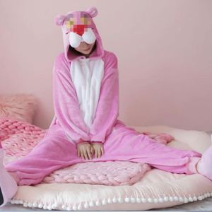 Pyjama une pièce léopard rose hiver flanelle à manches longues en peluche dessin animé animal pour hommes et femmes - Product Image 3
