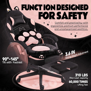 Pink <span class=keywords><strong>Kitty</strong></span> Gaming Chair Hellos Pink White Leather Home Office Mujeres Girl Cut Cat Gaming Chair Lumbar Pillow Sillas con reposapiés - Product Image 2