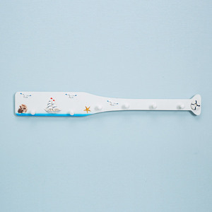 Mediterranean Oar <b>Wall</b> <b>Hooks</b> Wooden Coat Rack With Welcome Design For Entryway Or Bedroom Use - Product Image 2