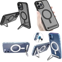 Casing Magnetik Kristal dengan Penyangga untuk iPhone 14 15 Pro Max 17 Air 16 Plus 13 12 11, Case Holder Stand Aksesoris Ponsel