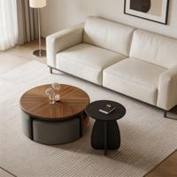 Ensemble de table basse Lumio en MDF, tabourets, table d'appoint, design moderne, multifonctionnel, rangement, écologique, durable, salon