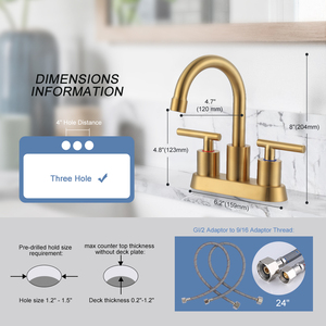 <span class=keywords><strong>Grifo</strong></span> de <span class=keywords><strong>Lavabo</strong></span> de Dos Manijas al por Mayor, <span class=keywords><strong>Grifo</strong></span> de Baño de Acero Inoxidable Dorado Cepillado <span class=keywords><strong>con</strong></span> Desagüe y Líneas de Suministro - Product Image 4