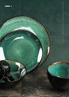 Bol nordique en céramique de luxe, vaisselle domestique, four, change de bol, assiette, plat créatif, ensemble de vaisselle verte
