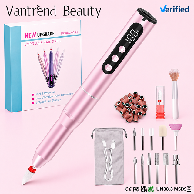 Portable Cordless Nail Drill 35000RPM Brushed Motor USB Rechargeable with LED Display Nail File for Manicure