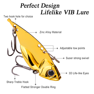 เหยื่อตกปลาโลหะแบบจมน้ำเร็ว VIB Blade Baits 5-20 กรัม - เหยื่อปลอมแบบ Sling Blade สีทองและสีเงิน สำหรับตกปลา Walleye - Product Image 3