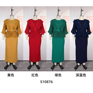 Vestidos de Iglesia Elegantes para <span class=keywords><strong>Mujer</strong></span>, Casuales, de Manga Larga, Cuello Redondo, con Volantes y Pedrería, Vestidos Formales de Fiesta, Vestidos Africanos para <span class=keywords><strong>Mujer</strong></span> - Product Image 3