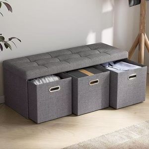 Nouvelle arrivée 2025, banc ottoman convertible <span class=keywords><strong>en</strong></span> lin gris personnalisé <span class=keywords><strong>en</strong></span> usine, pour le bout du lit, repose-pieds et grand <span class=keywords><strong>coffre</strong></span> de rangement pour jouets - Product Image 1